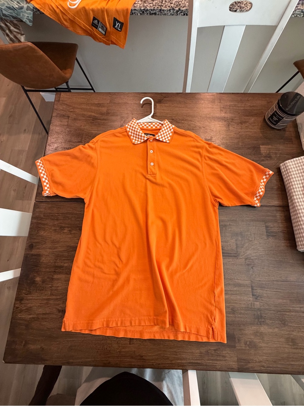 Vintage Men's Orange Polo Shirt with Checkered Collar Tennessee Volunteers